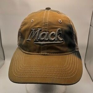 Mack Trucks Bulldog Basics Hat Tan Grey Two Tone Sun Faded Baseball Cap HB Sport